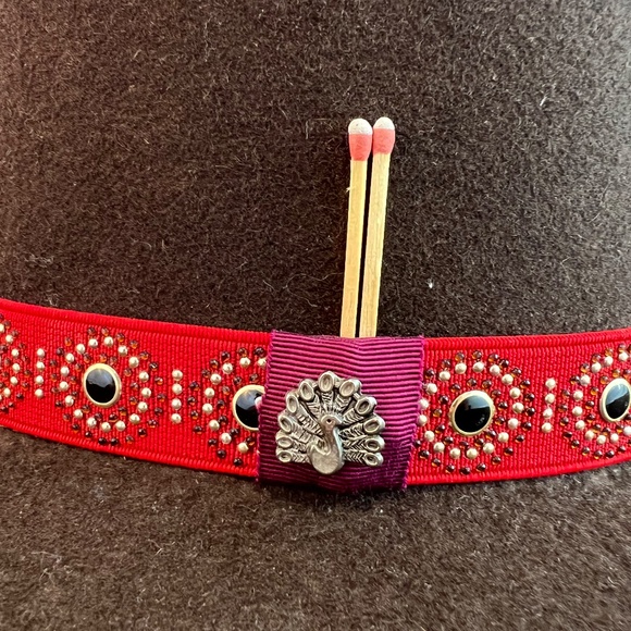 Handmade Wool/Felt Cowboy/Sombrero Hat- Brown/Red Studded Ribbon - Size 57/7 1/8 - Picture 7 of 14